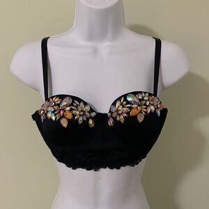 Bebe Embellished Black Bra with Floral Accents